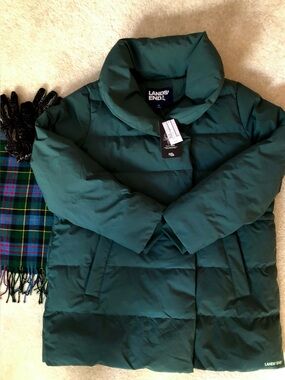 NWT Lands End Forest Green Luxe Down HyperDry Jacket Coat Size XL